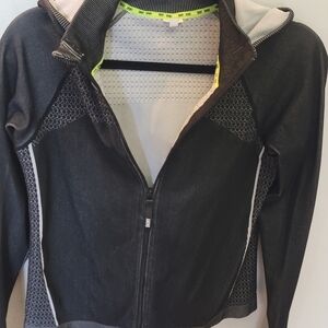 DKNY Black and Gray Fitted Zip-Up Hoodie